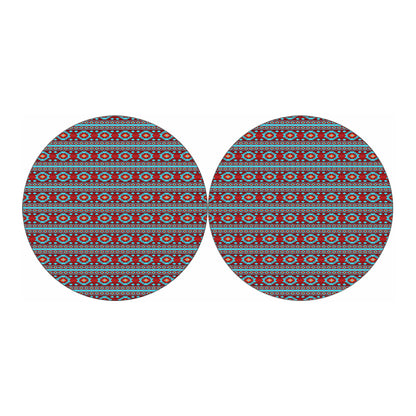 Red And Teal Southwestern Pattern Print Car Coasters