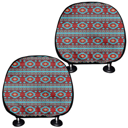 Red And Teal Southwestern Pattern Print Car Headrest Covers