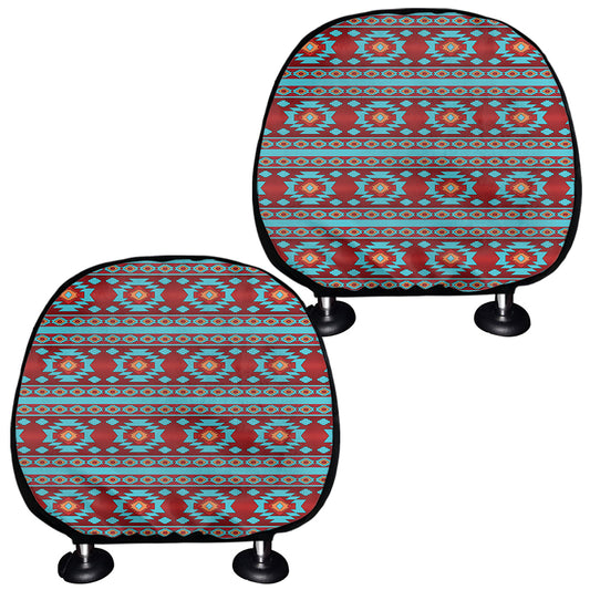 Red And Teal Southwestern Pattern Print Car Headrest Covers