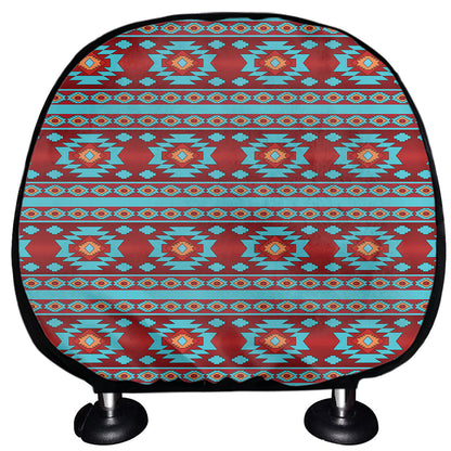Red And Teal Southwestern Pattern Print Car Headrest Covers