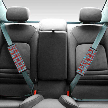 Red And Teal Southwestern Pattern Print Car Seat Belt Covers