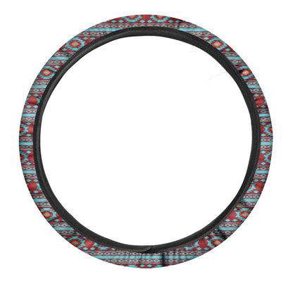 Red And Teal Southwestern Pattern Print Car Steering Wheel Cover