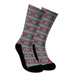 Red And Teal Southwestern Pattern Print Crew Socks