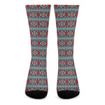 Red And Teal Southwestern Pattern Print Crew Socks