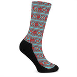 Red And Teal Southwestern Pattern Print Crew Socks
