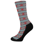 Red And Teal Southwestern Pattern Print Crew Socks