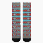 Red And Teal Southwestern Pattern Print Crew Socks