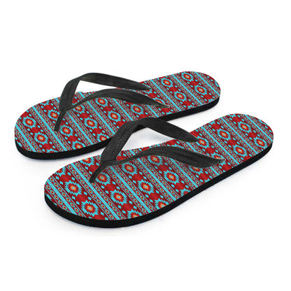 Red And Teal Southwestern Pattern Print Flip Flops