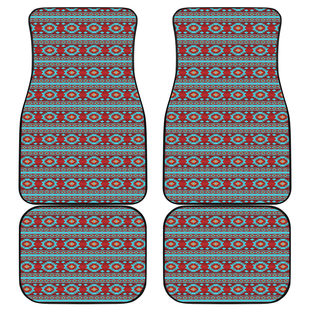 Red And Teal Southwestern Pattern Print Front and Back Car Floor Mats