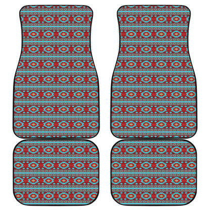 Red And Teal Southwestern Pattern Print Front and Back Car Floor Mats