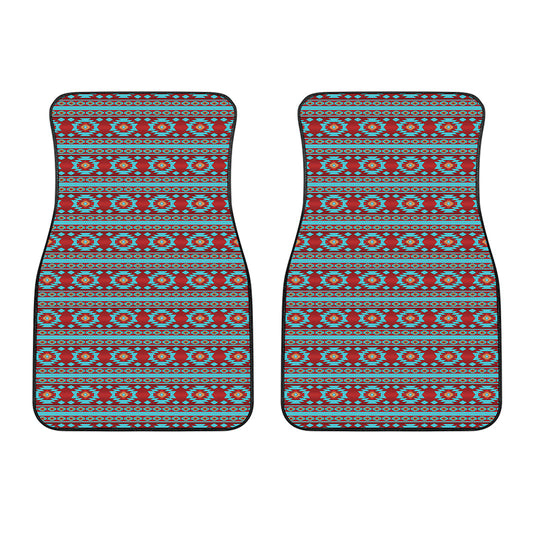 Red And Teal Southwestern Pattern Print Front Car Floor Mats