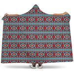 Red And Teal Southwestern Pattern Print Hooded Blanket