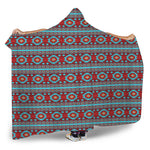 Red And Teal Southwestern Pattern Print Hooded Blanket