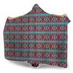 Red And Teal Southwestern Pattern Print Hooded Blanket