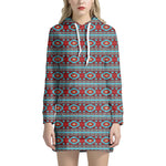 Red And Teal Southwestern Pattern Print Hoodie Dress