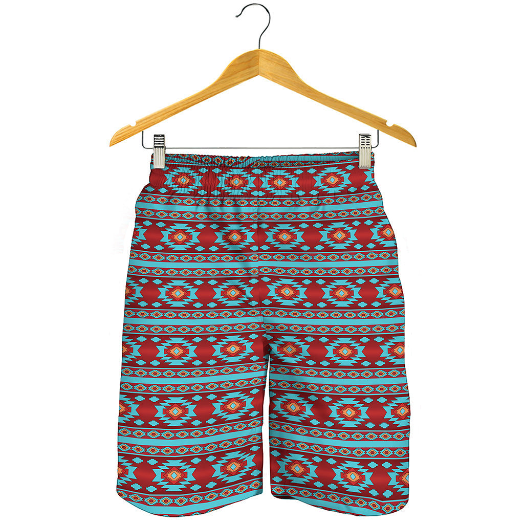 Red And Teal Southwestern Pattern Print Men's Shorts