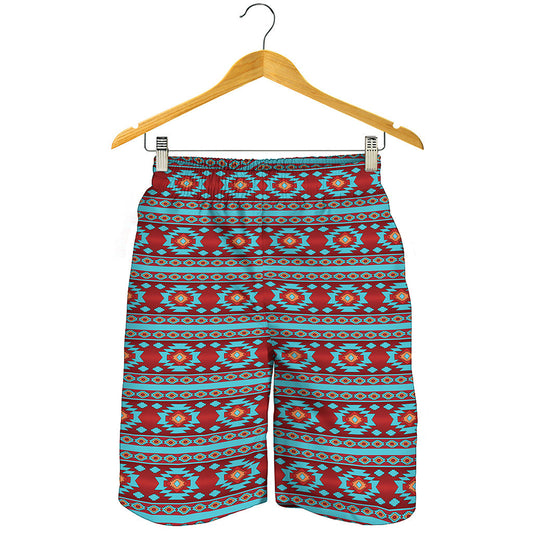 Red And Teal Southwestern Pattern Print Men's Shorts