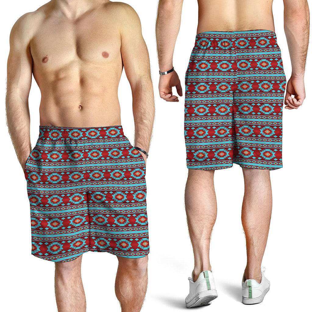 Red And Teal Southwestern Pattern Print Men's Shorts