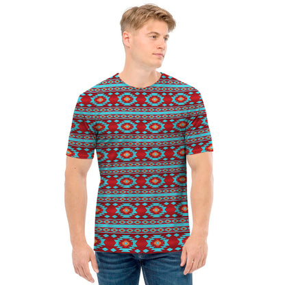 Red And Teal Southwestern Pattern Print Men's T-Shirt