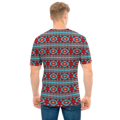 Red And Teal Southwestern Pattern Print Men's T-Shirt