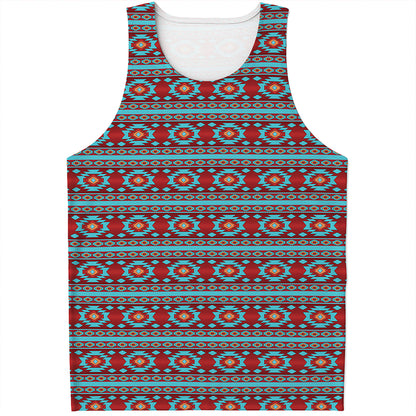 Red And Teal Southwestern Pattern Print Men's Tank Top