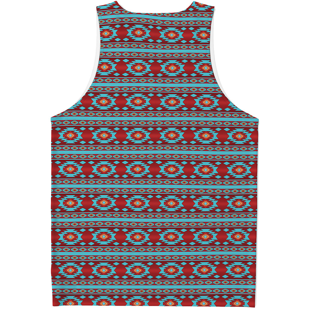 Red And Teal Southwestern Pattern Print Men's Tank Top