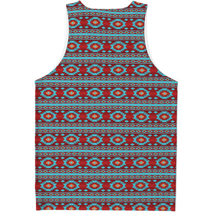 Red And Teal Southwestern Pattern Print Men's Tank Top