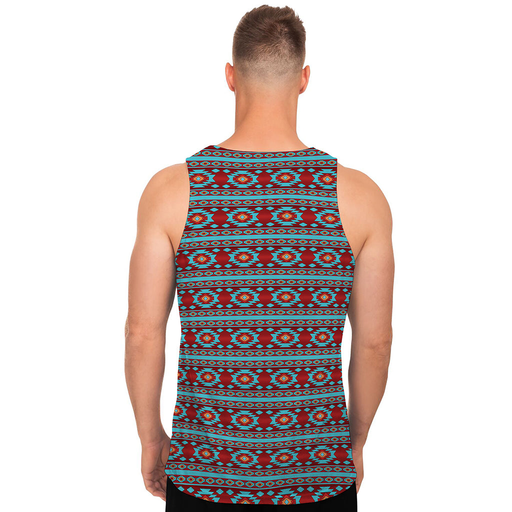 Red And Teal Southwestern Pattern Print Men's Tank Top