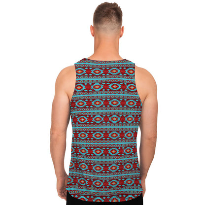 Red And Teal Southwestern Pattern Print Men's Tank Top