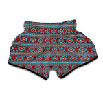 Red And Teal Southwestern Pattern Print Muay Thai Boxing Shorts