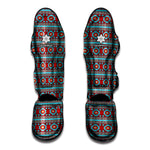 Red And Teal Southwestern Pattern Print Muay Thai Shin Guard