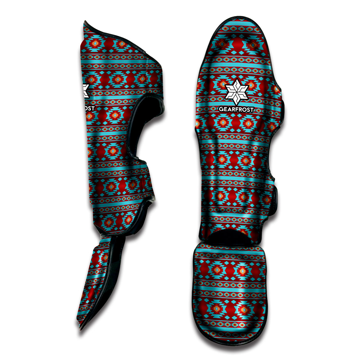 Red And Teal Southwestern Pattern Print Muay Thai Shin Guard