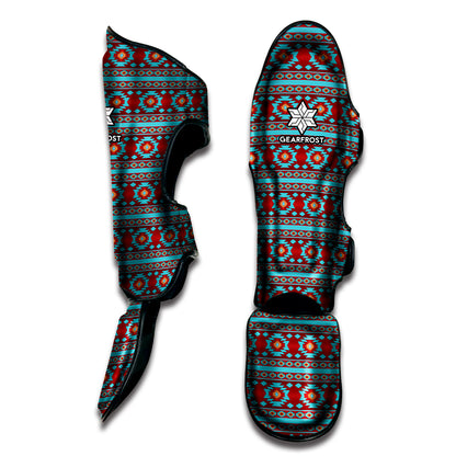 Red And Teal Southwestern Pattern Print Muay Thai Shin Guard