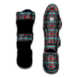 Red And Teal Southwestern Pattern Print Muay Thai Shin Guard