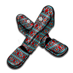Red And Teal Southwestern Pattern Print Muay Thai Shin Guard