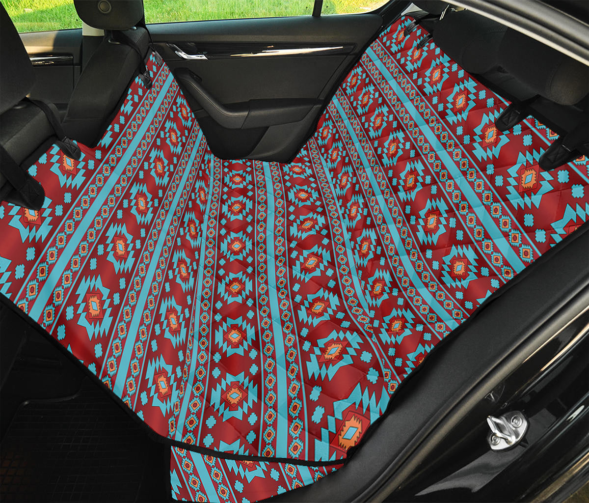 Red And Teal Southwestern Pattern Print Pet Car Back Seat Cover