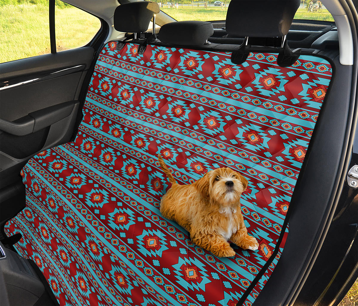 Red And Teal Southwestern Pattern Print Pet Car Back Seat Cover
