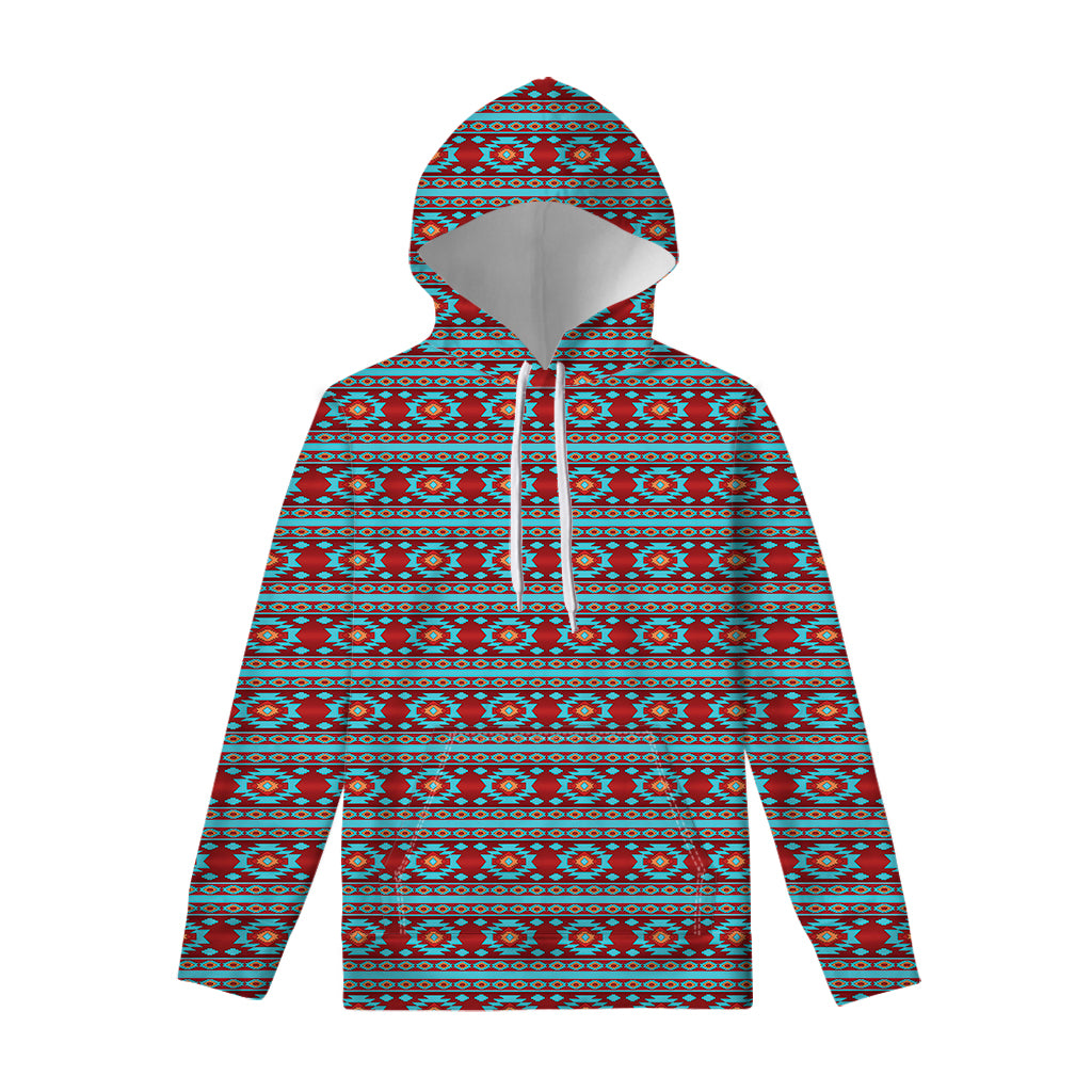 Red And Teal Southwestern Pattern Print Pullover Hoodie