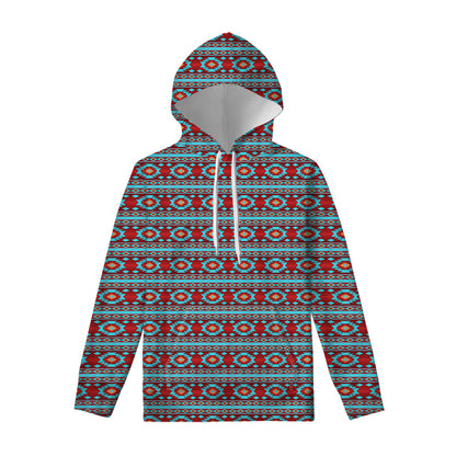 Red And Teal Southwestern Pattern Print Pullover Hoodie