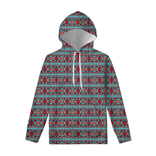 Red And Teal Southwestern Pattern Print Pullover Hoodie
