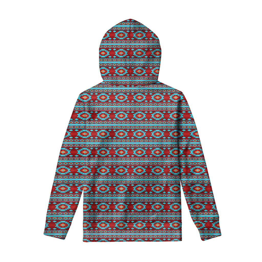 Red And Teal Southwestern Pattern Print Pullover Hoodie