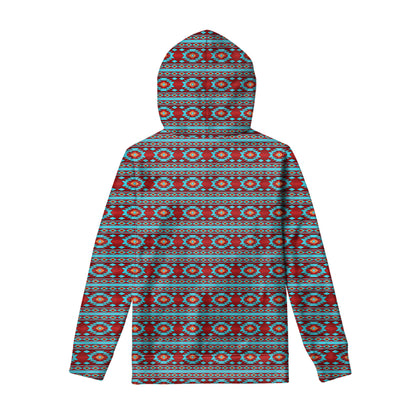 Red And Teal Southwestern Pattern Print Pullover Hoodie