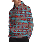Red And Teal Southwestern Pattern Print Pullover Hoodie