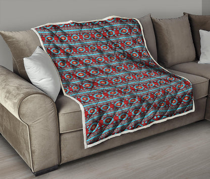 Red And Teal Southwestern Pattern Print Quilt