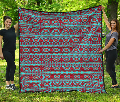Red And Teal Southwestern Pattern Print Quilt