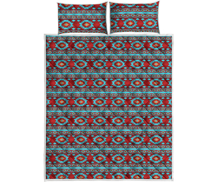 Red And Teal Southwestern Pattern Print Quilt Bed Set