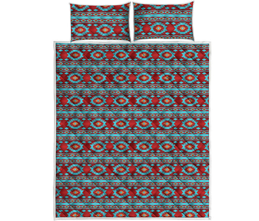 Red And Teal Southwestern Pattern Print Quilt Bed Set