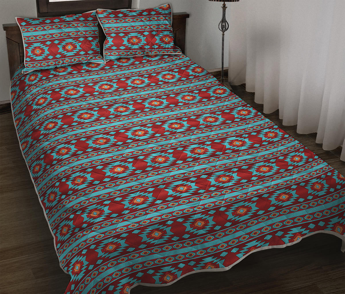 Red And Teal Southwestern Pattern Print Quilt Bed Set