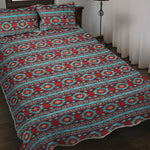 Red And Teal Southwestern Pattern Print Quilt Bed Set