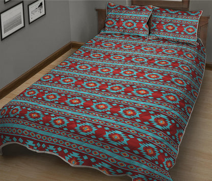 Red And Teal Southwestern Pattern Print Quilt Bed Set